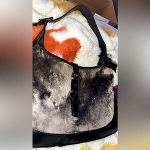 GUCCI rabbit fur Black and Gray unisex iconic Jackie bag